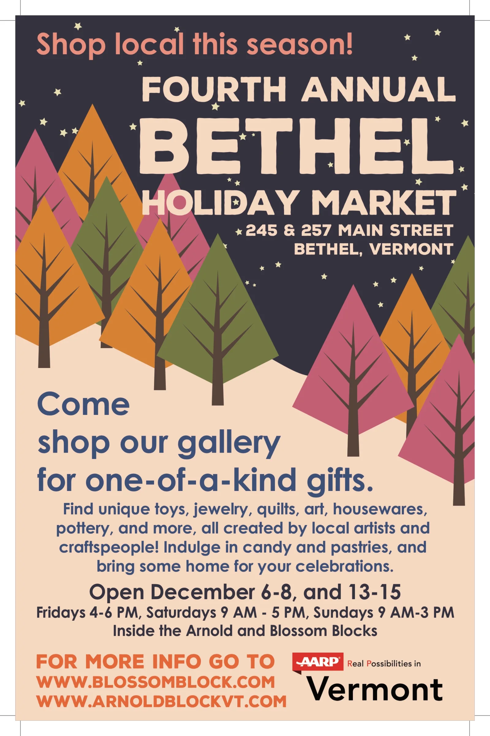 Bethel Holiday PopUp POSTER Perky Pines 2019